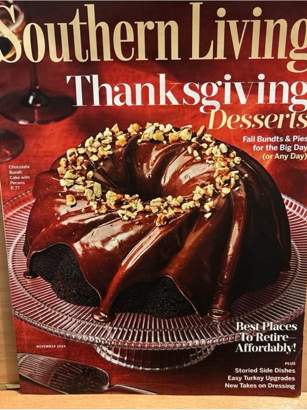 Southern Living Red Cover with Chocolate Bundt Cake and Pecans